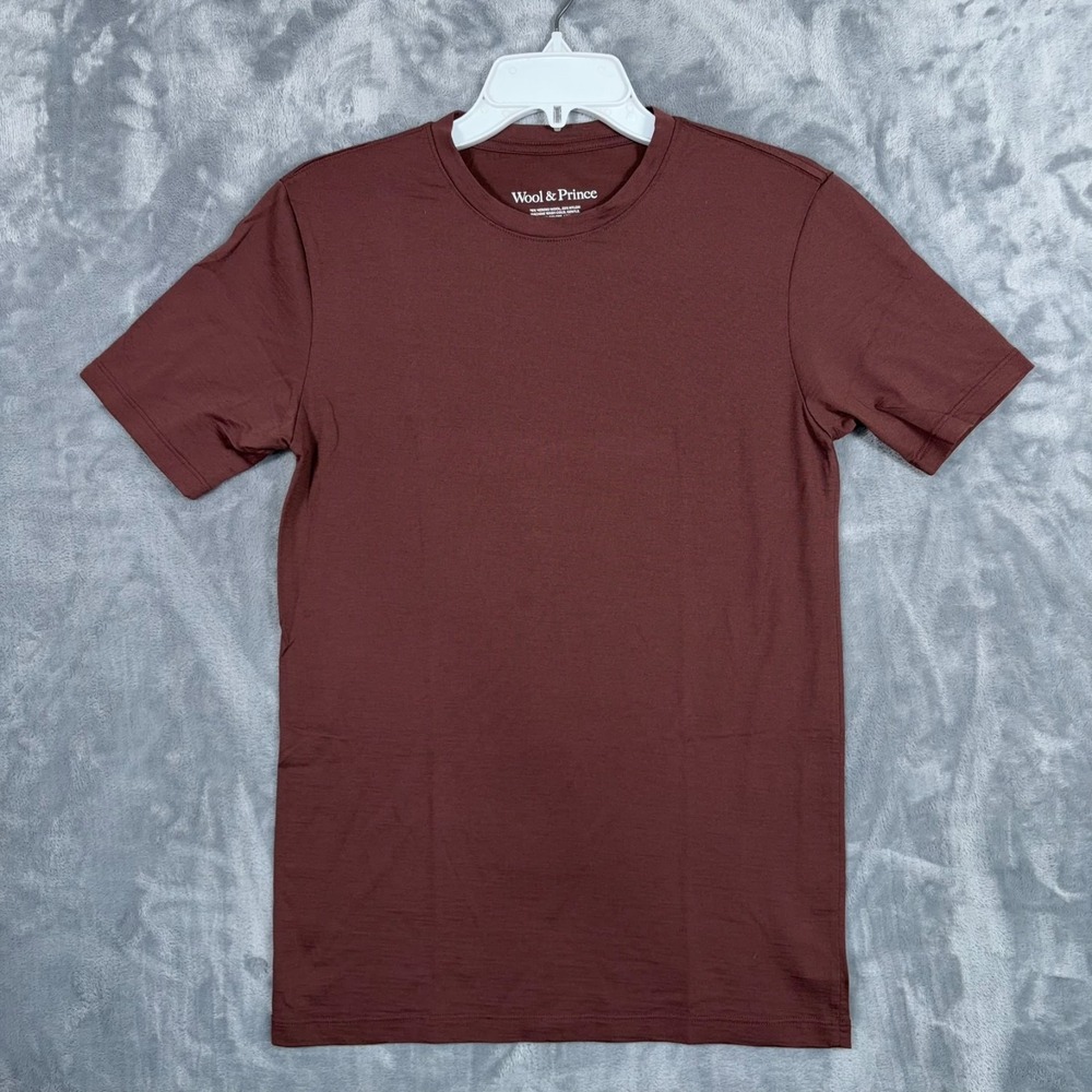 Wool & Prince Merino Wool T Shirt Mens XS Red Brown Short Sleeve Crewneck